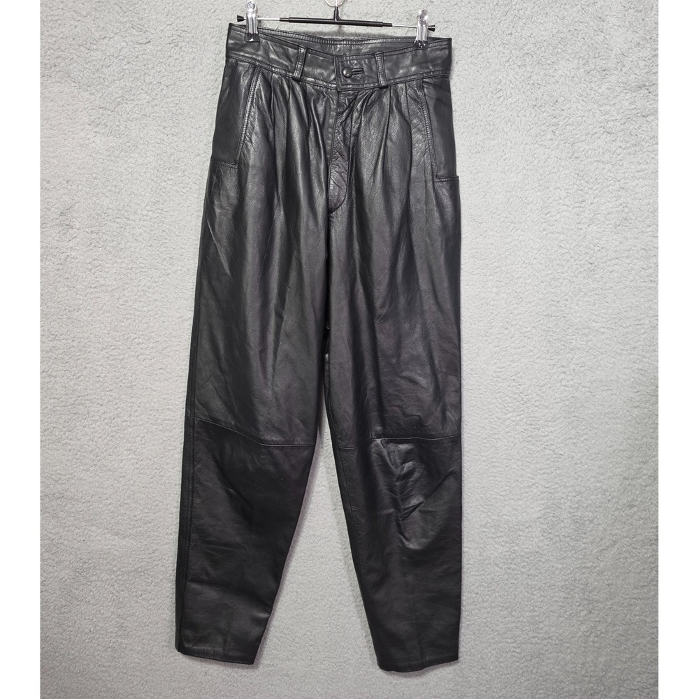 Vintage International Rinzi Collection Black High Rise Leather Pants Size 9